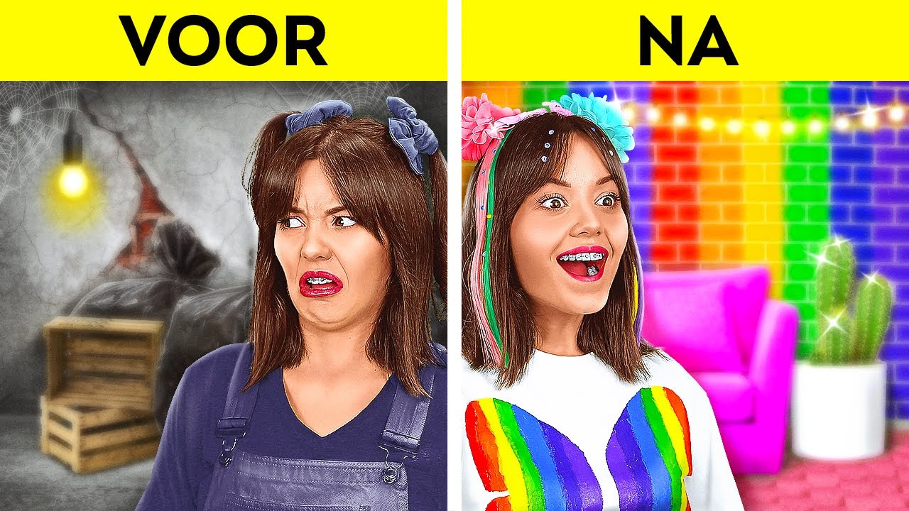 GEWELDIGE REGENBOOG🌈 KAMERMAKEOVER || Schattigste virale huisideeën! Prachtige knutsels door 123 GO!