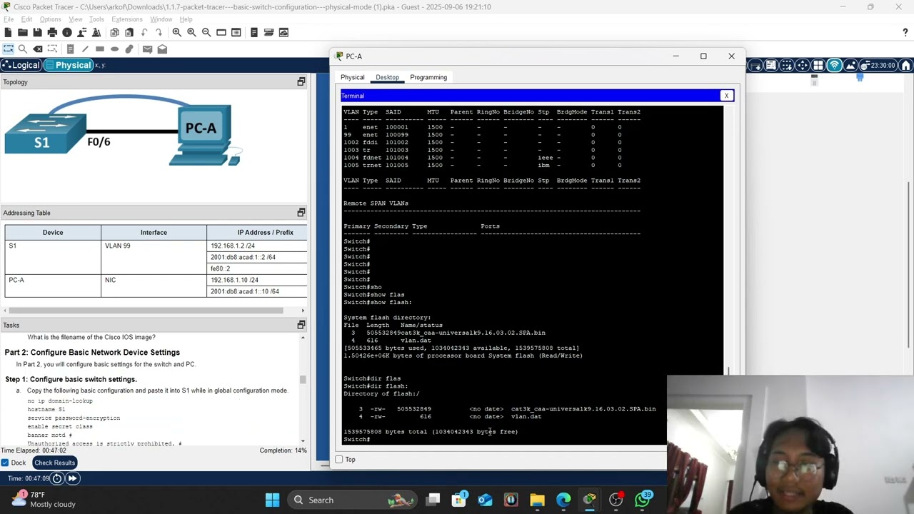 1.1.7 Lab - Basic Switch Configuration