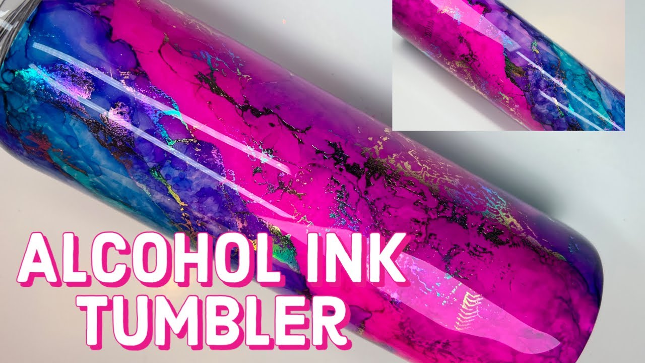 Alcohol Ink with holographic foil accents tumbler tutorial.
