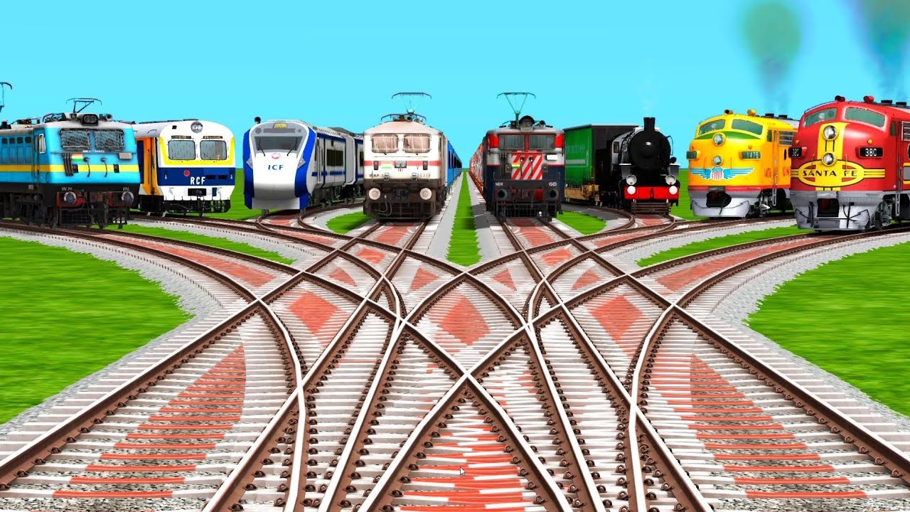 8️⃣ Indian Express Trains Crossing at Bumpy Curved Branched Railroad Tracks | train simulator game 