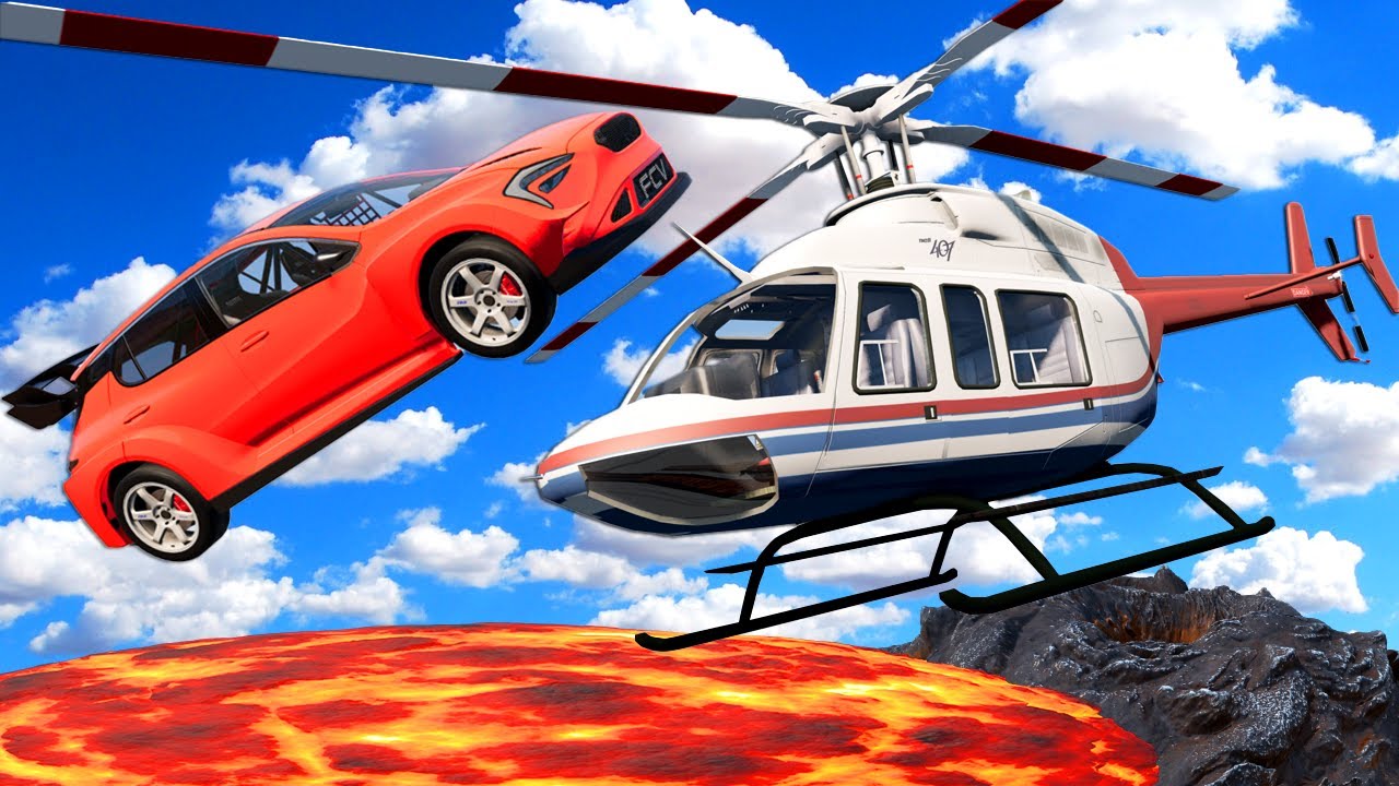 Jumping a Helicopter Over Lava in FAST Cars in BeamNG Drive Mods!