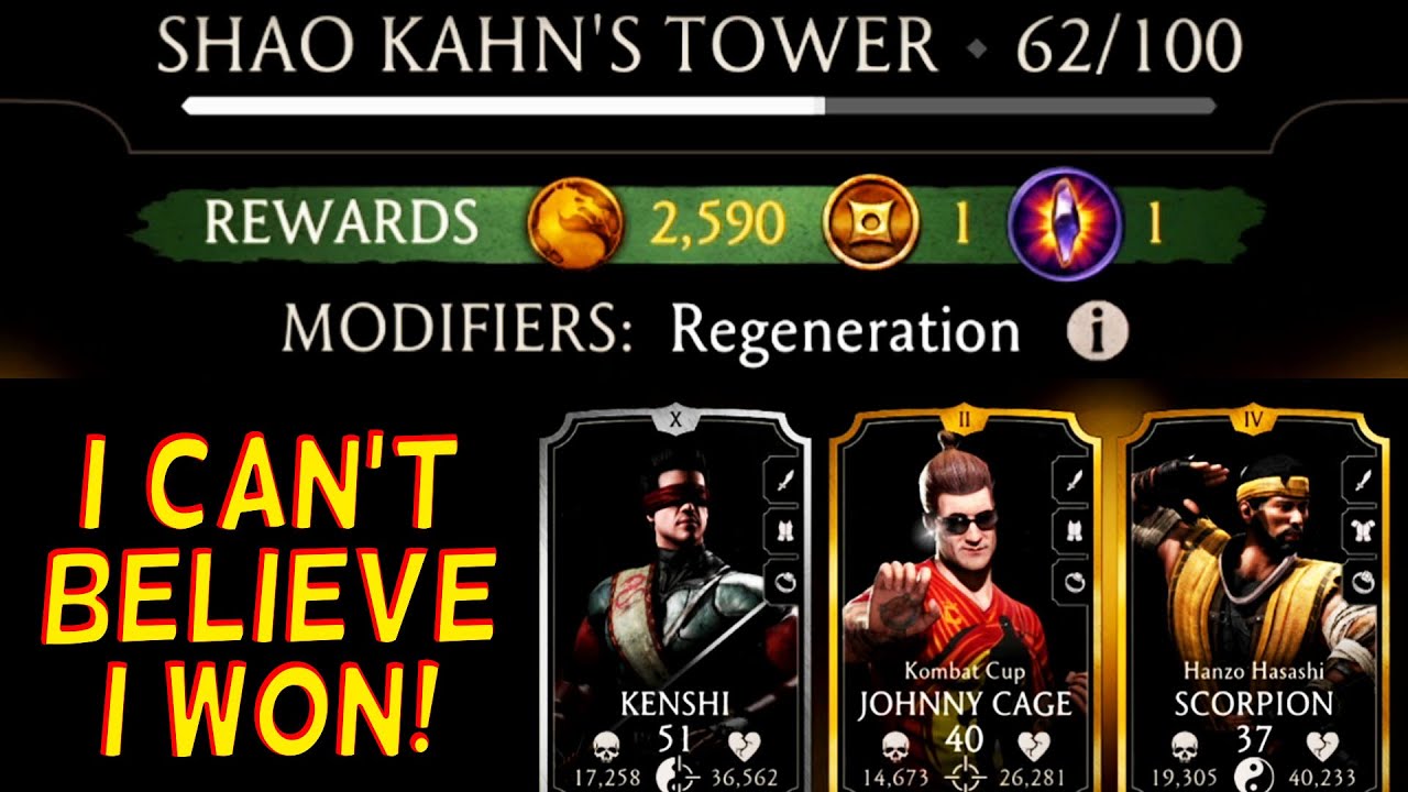 MK Mobile. Beating Insane Shao Kahn Tower Regeneration Team on Beginner Account. Skill Level 1000!