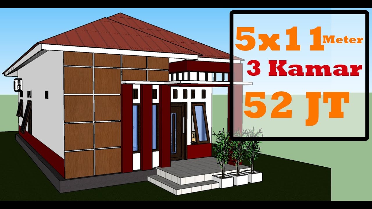 Desain Rumah Minimalis 5x11 Meter Dengan 3 Kamar Tidur - DESAIN RUMAH 45