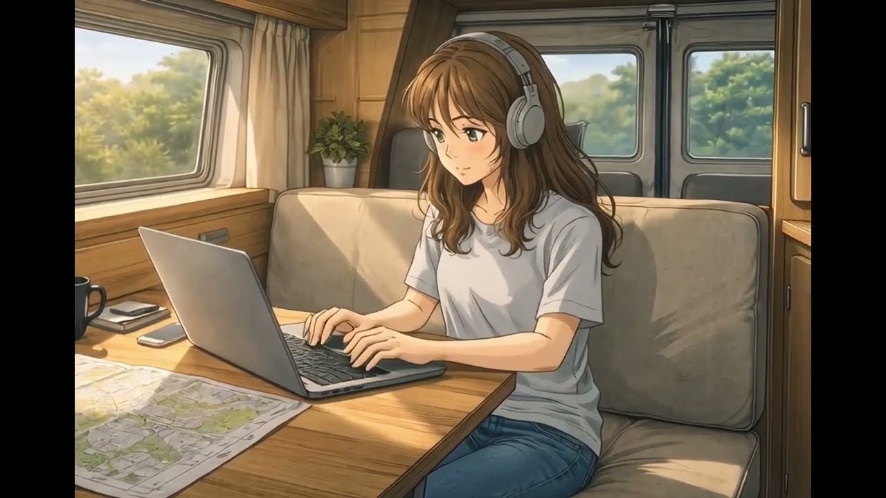 Solo Van Life by the Lake | Calm Ghibli Style Animation