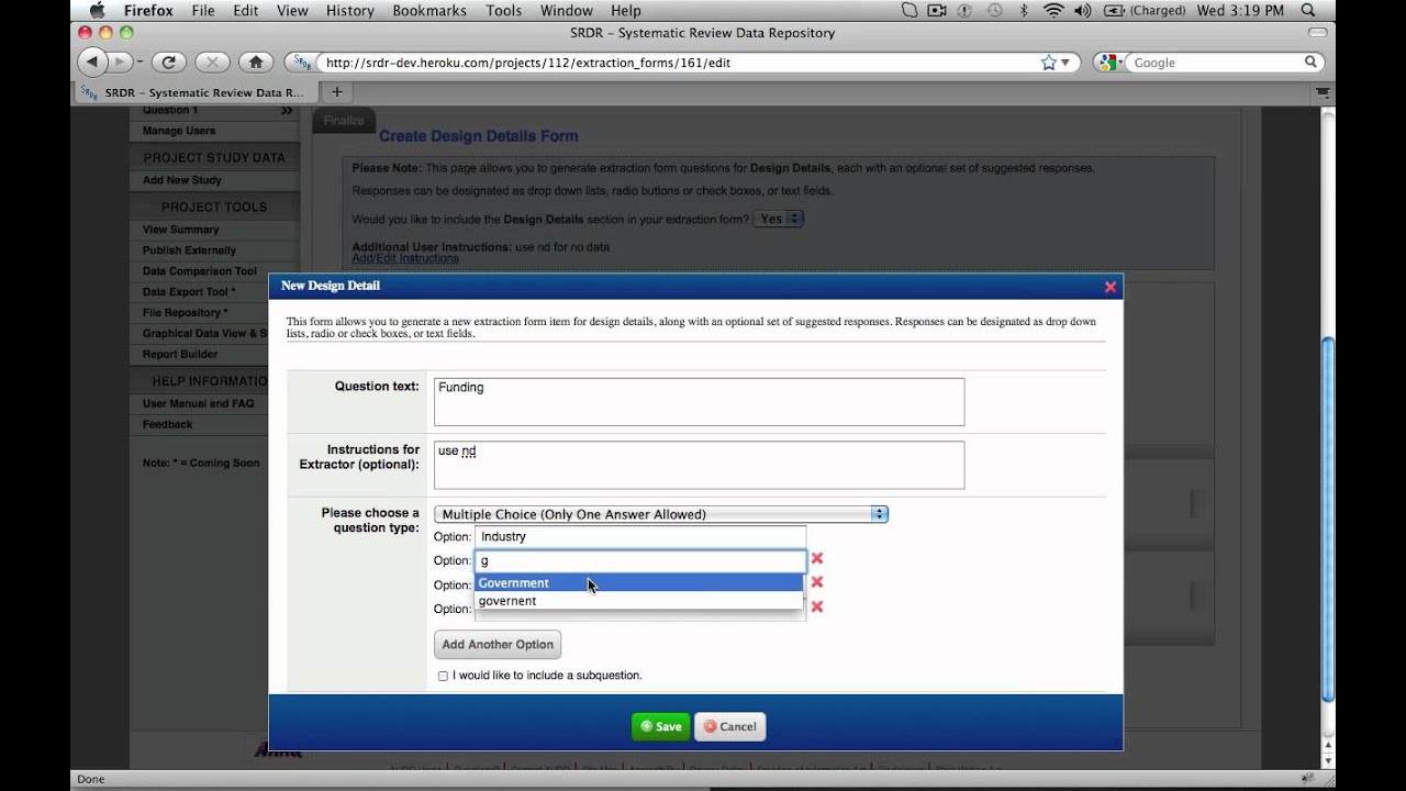 SRDR: Creating an Extraction Form - Systematic Review Data Repository