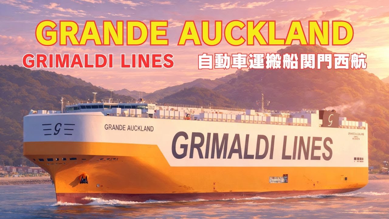 GRANDE AUCKLAND - GRIMALDIの新造自動車運搬船関門西航 / GRIMALDI LINES vehicles carrier