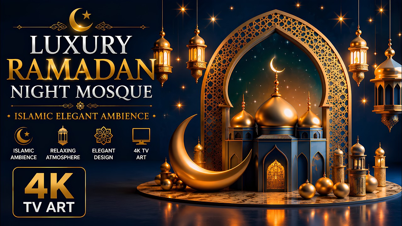 🌙 Luxury Ramadan Night Mosque ✨ Islamic Elegant TV Art | Relaxing Ambient Display 4K
