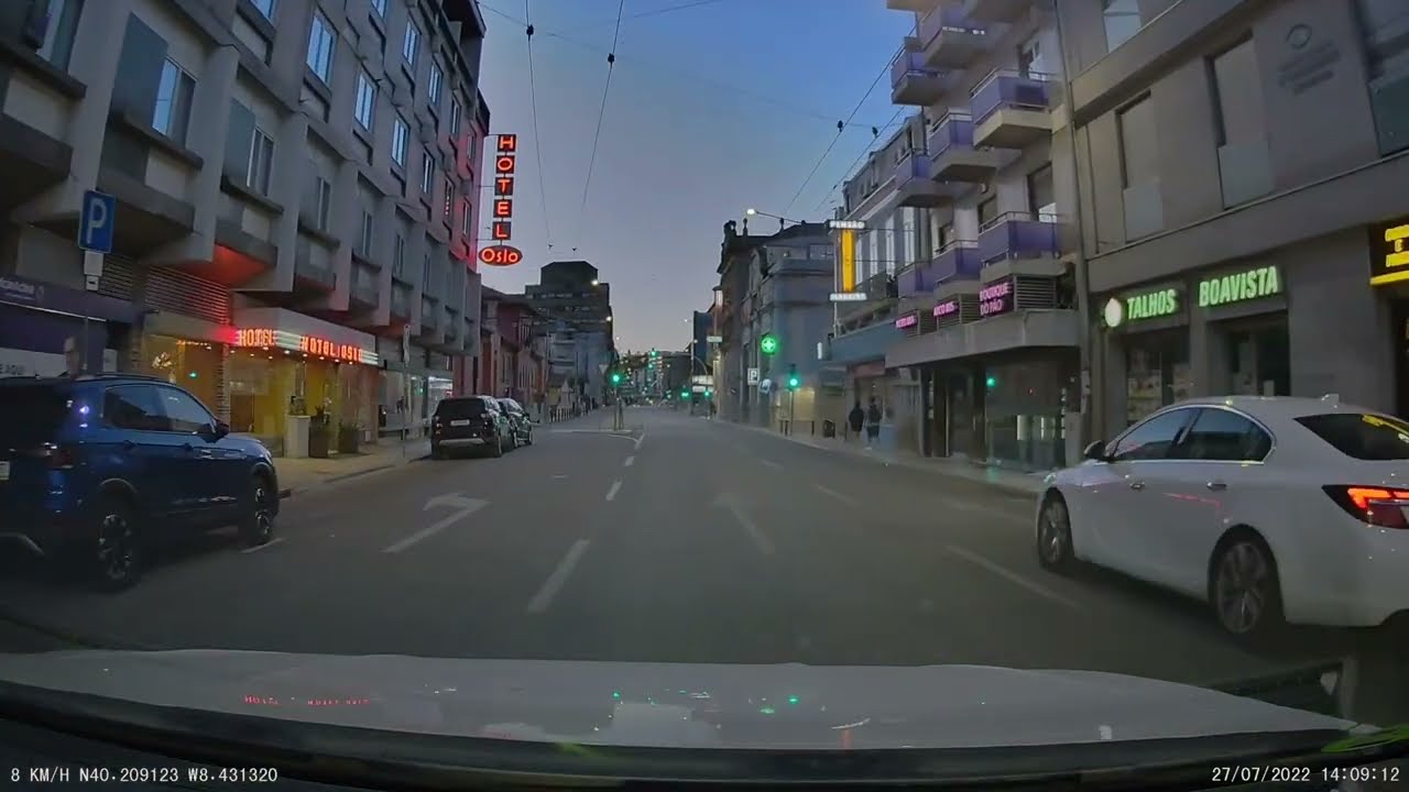 Driving in Coimbra at night.