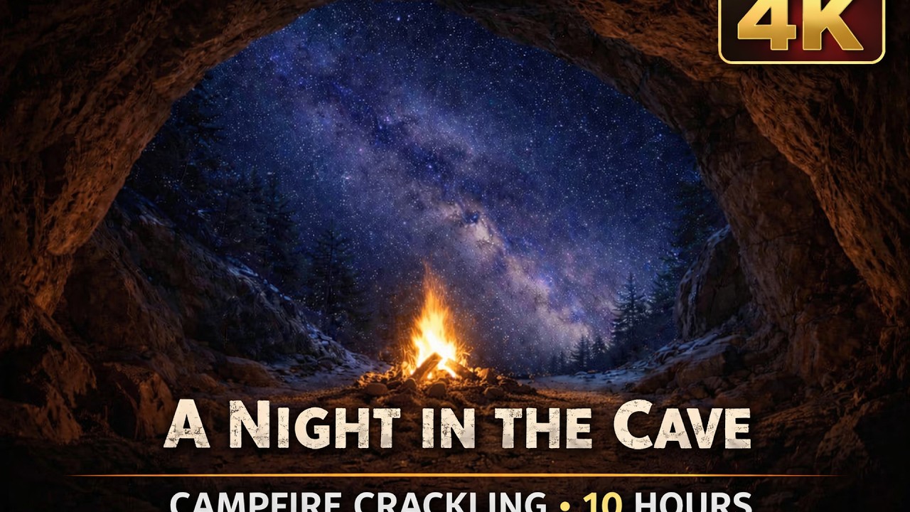 Crackling Campfire in a Cave with a Milky Way View | Relaxing Night Nature Sounds🔥