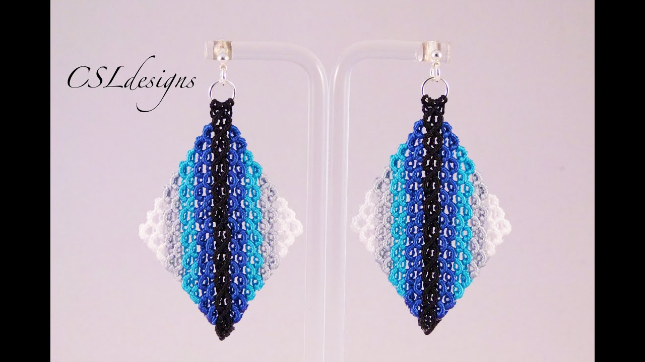 Micro macrame wavy diamond earrings