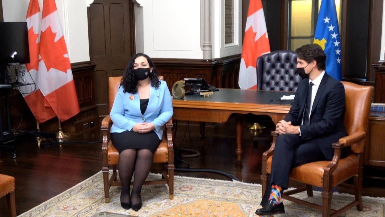 Prime Minister Justin Trudeau welcomes the president of Kosovo to Ottawa