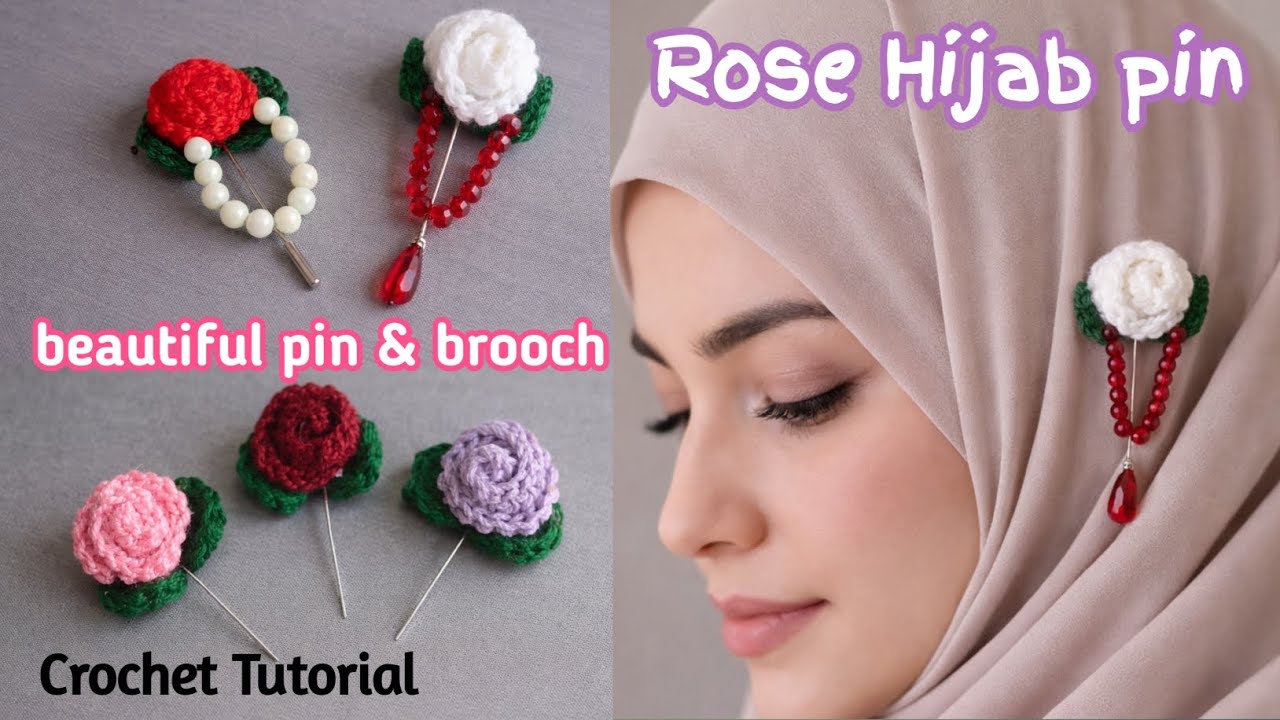 ✨ Rose Crochet Hijab Pin | Handmade Floral Hijab Pin | Elegant & Stylish 🌹