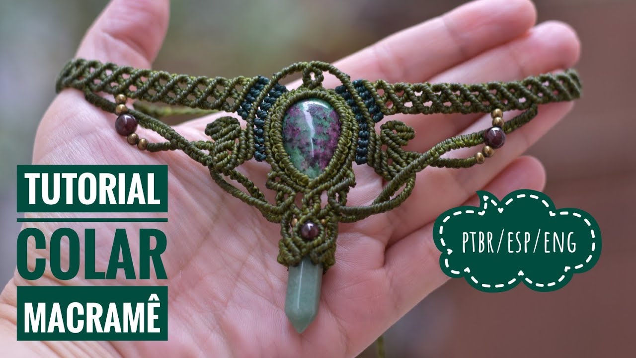Macramê Tecendo Cor em Nós | TUTORIAL Como fazer um COLAR em MACRAMÊ com ponta de cristal | 25/23