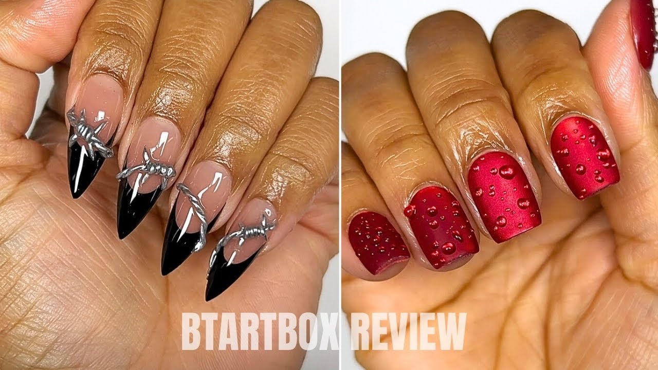 BTARTBOX X-COAT TIPS | Barb wire nails | water drop nail art | Press on nails🫧❤️