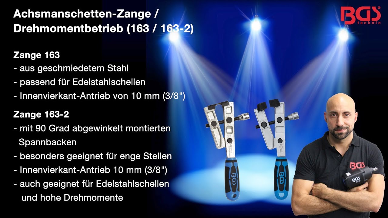 Achsmanschetten-Klemmen-Zange | Drehmomentbetrieb gerade (Art. 163) & 90&deg; abgewinkelt (Art. 163-2)