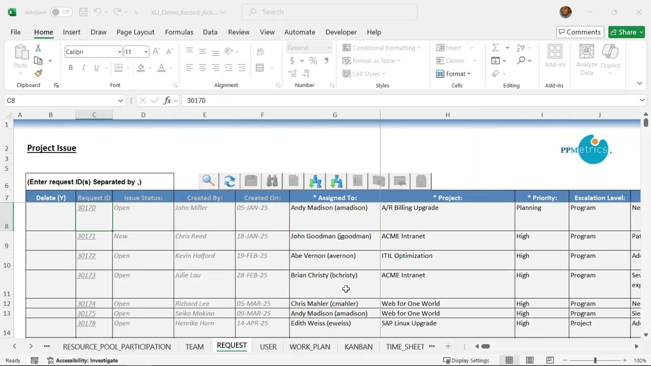 Excel Interface (XLI) for OpenText PPM - Personalized Data Management