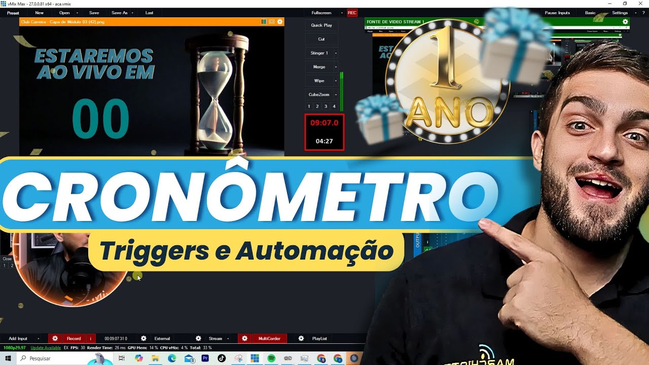 vMix | Cronometro dentro do vMix + Automação para inicio de transmissão - Triggers/Countdown