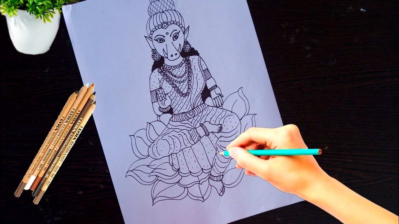 How to draw Varahi Amman Drawing step by step for beginners By Devi Arts