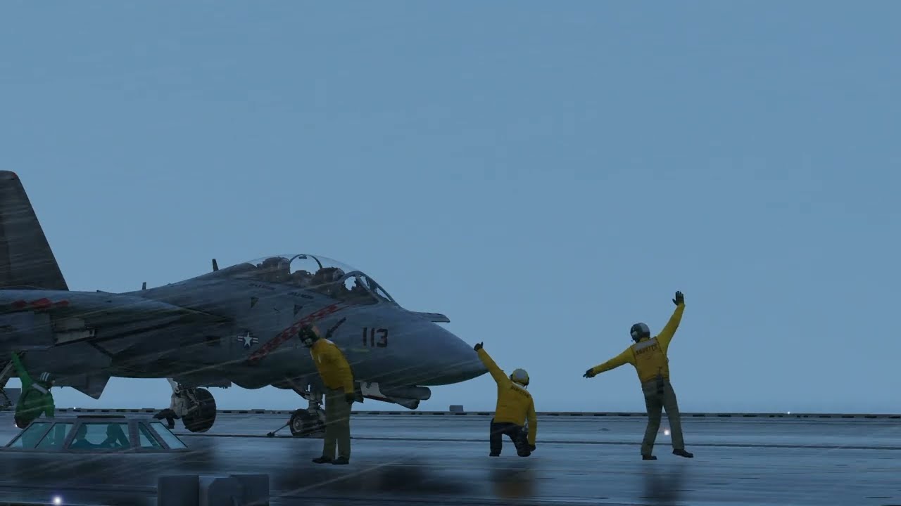 Rainy Supercarrier Startup and Takeoff in the F-14 | DCS World