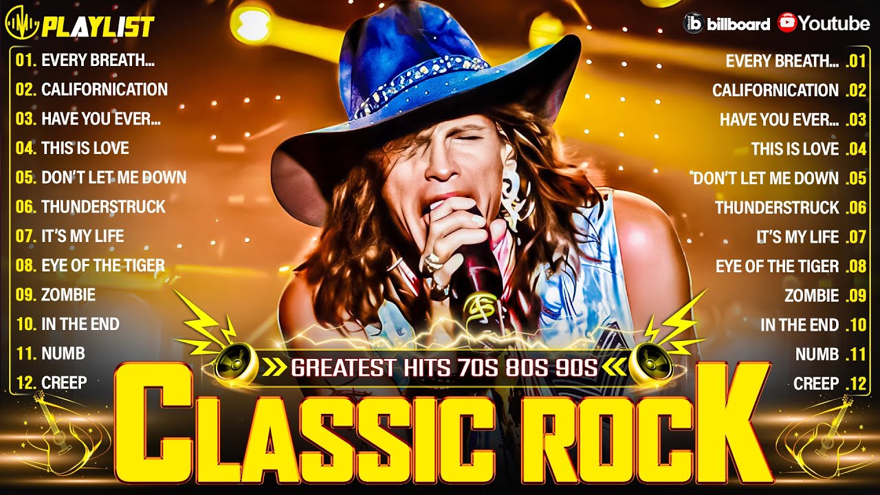 Top 100 Classic Rock Songs 70s 80s 90s ⚡Aerosmith, Nirvana, Queen, Guns N' Roses, Metallica, AC/DC