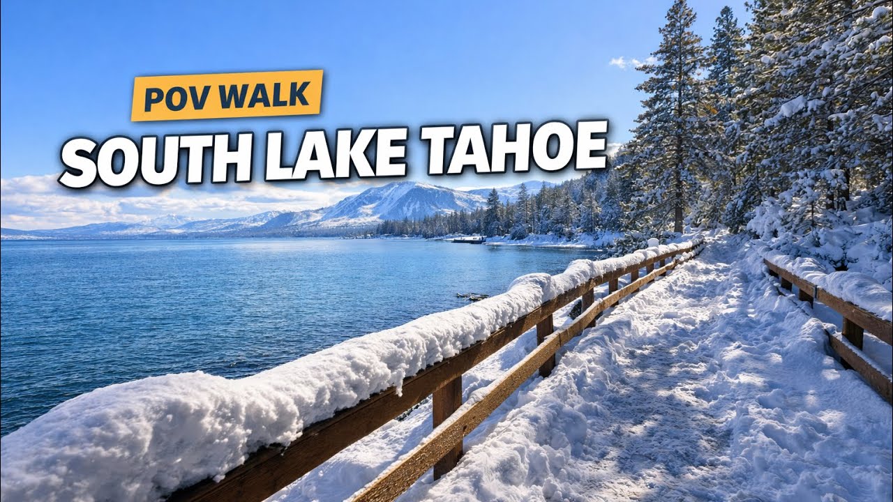 Walking Through South Lake Tahoe in Winter Snowy POV Walk (4K)