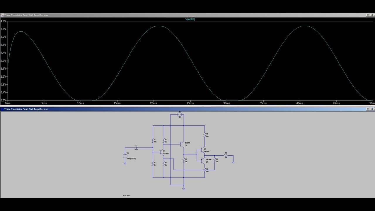 Electronic Basic 1:LTSpice Design And Simulate Three Transistor Push-Pull Amplifier