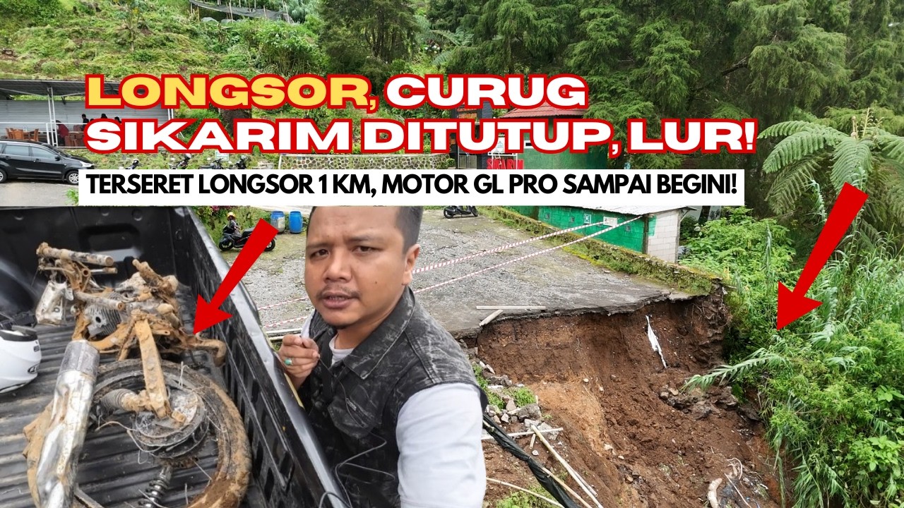 Banjir Besar & Longsor Curug Sikarim! Motor GL Pro Sampai Terseret 1 Km!
