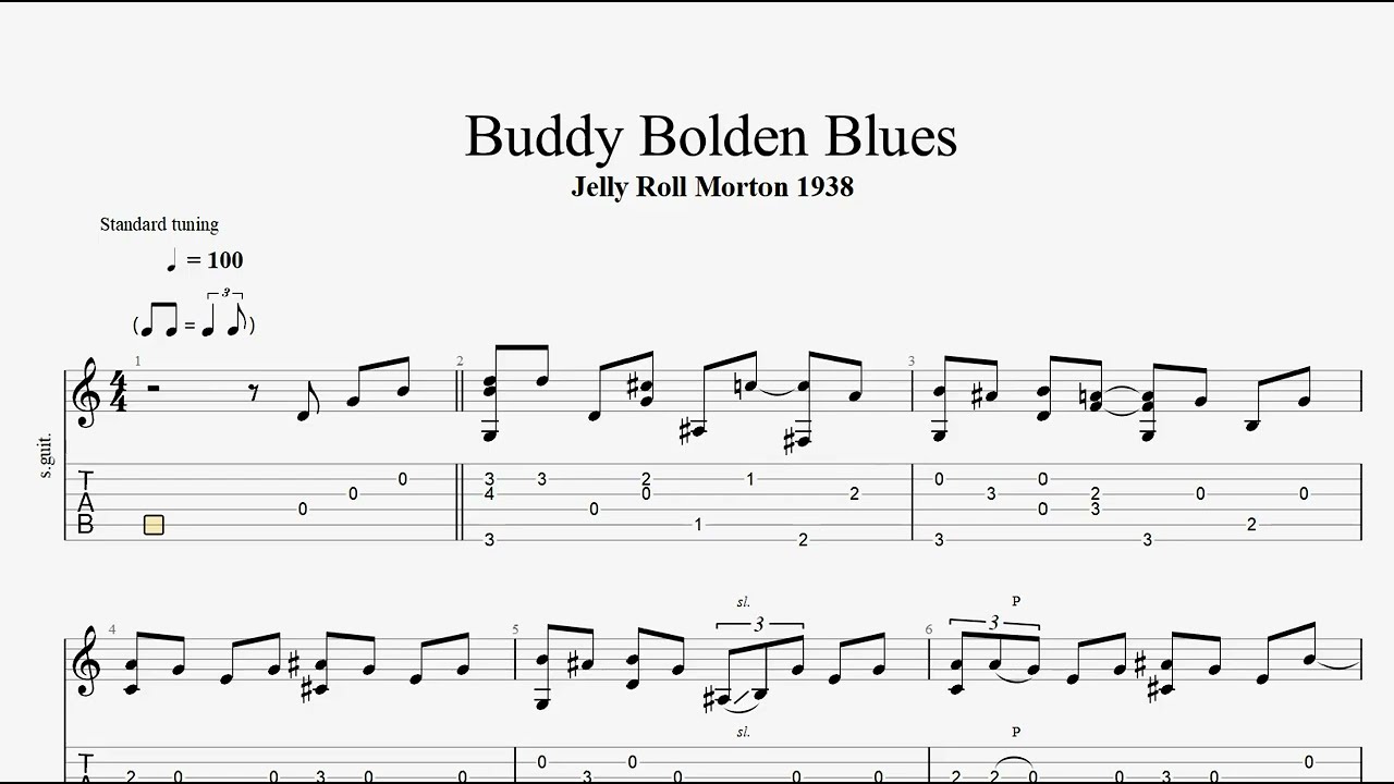Buddy Bolden Blues Dixieland Jazz Fingestyle Guitar Tab Arr