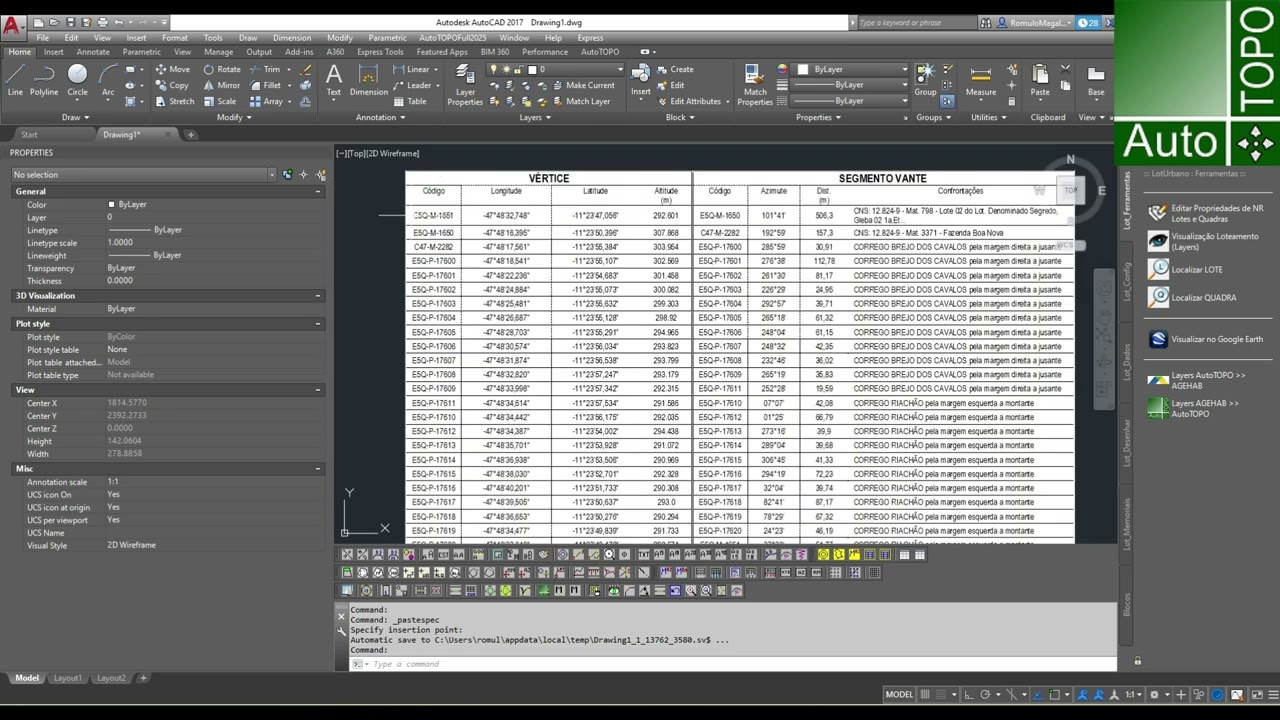 Copiar Tabela Dados Cartograficos do Memorial Tabular Word para AutoCAD
