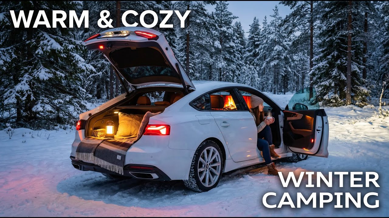 The "Cozy" Hook: Winter Bliss: Camping in the AUDI E5 Sportback at -20°C!
