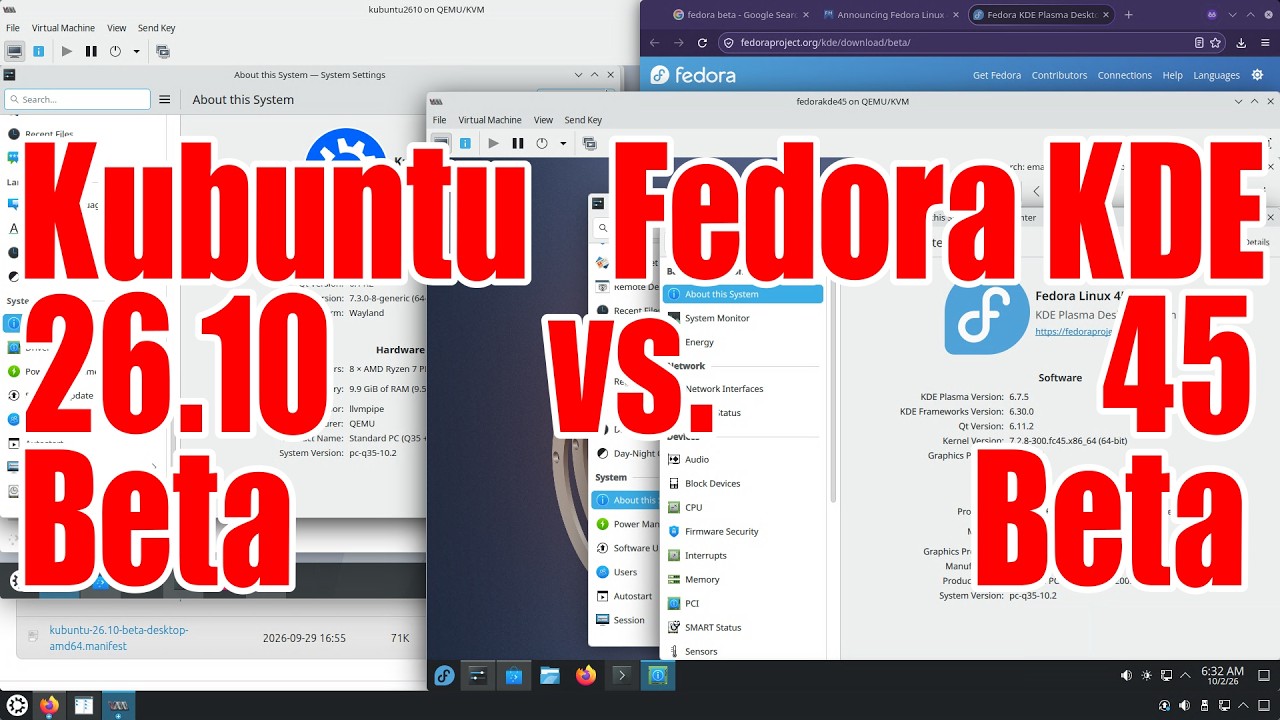 Kubuntu 26.10 Beta vs. Fedora KDE 45 Beta - October 2026 - e615ac65