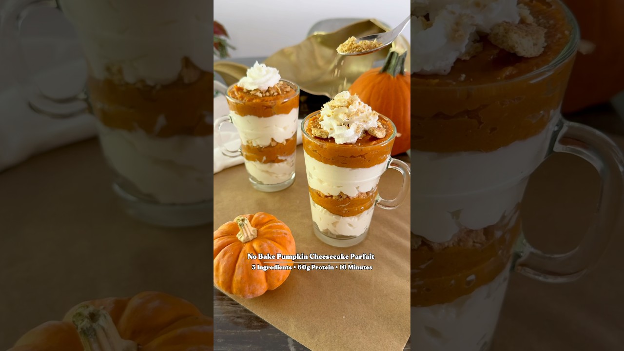 3 Ingredient No Bake Protein Pumpkin Cheesecake! #highproteinrecipes #pumpkinseason #nobake #recipe