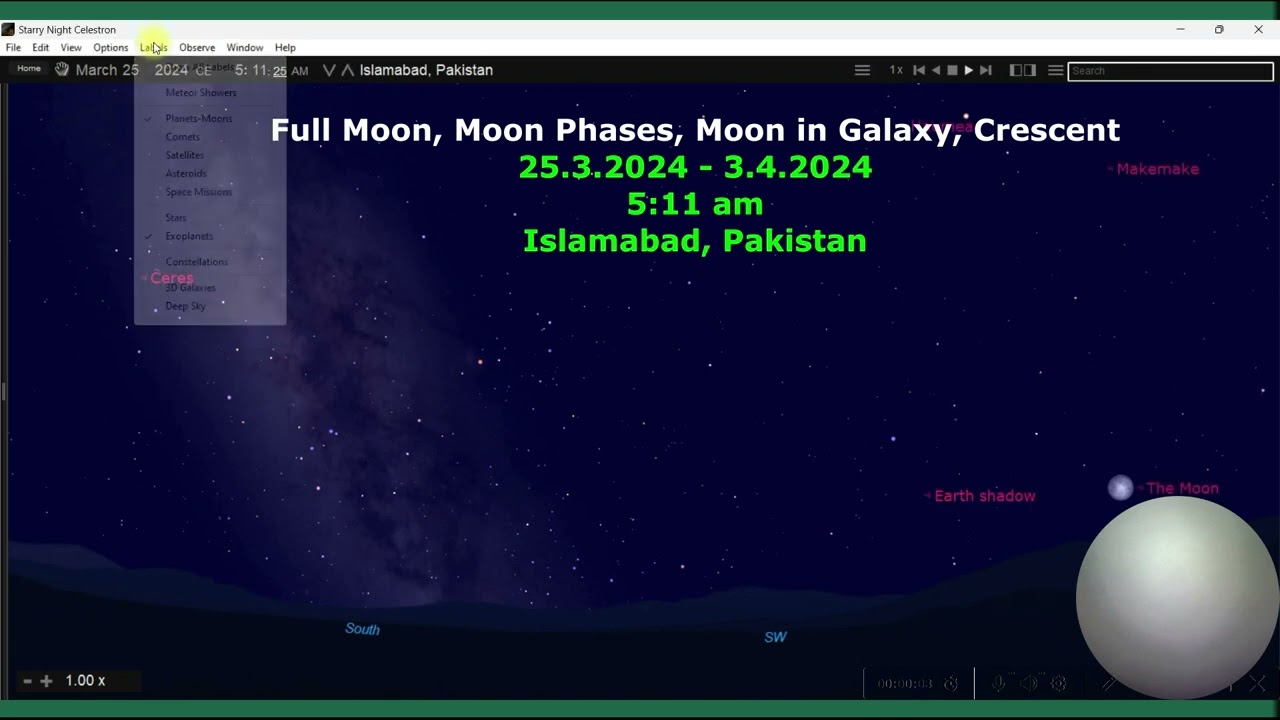 ISLAMABAD,PAKISTAN.25.3.2024-8.4.2024 Full Moon,Moon in Galaxy,.Crescent & Stars,Crescent & Planets.
