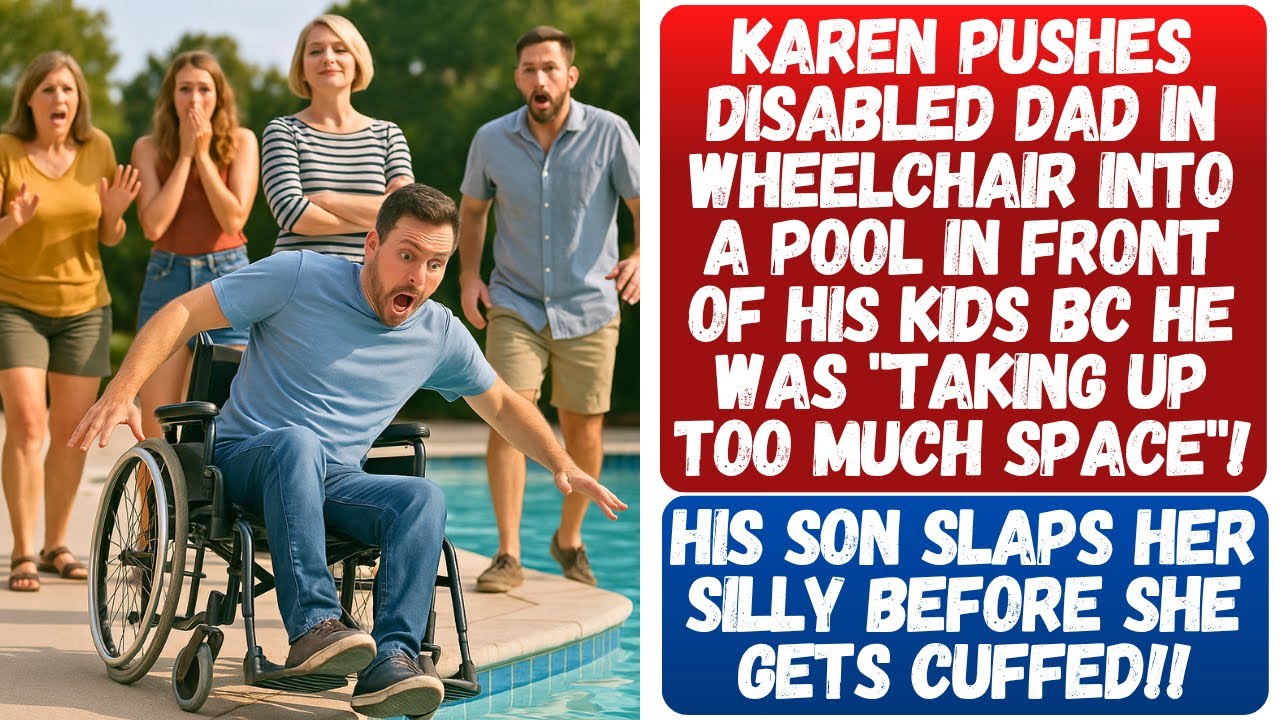 KAREN GETS SLAPPED SILLY BY A TEEN BOY AFTER SHE SHOVED HIS DISABLED FATHER INTO THE POOL!!!