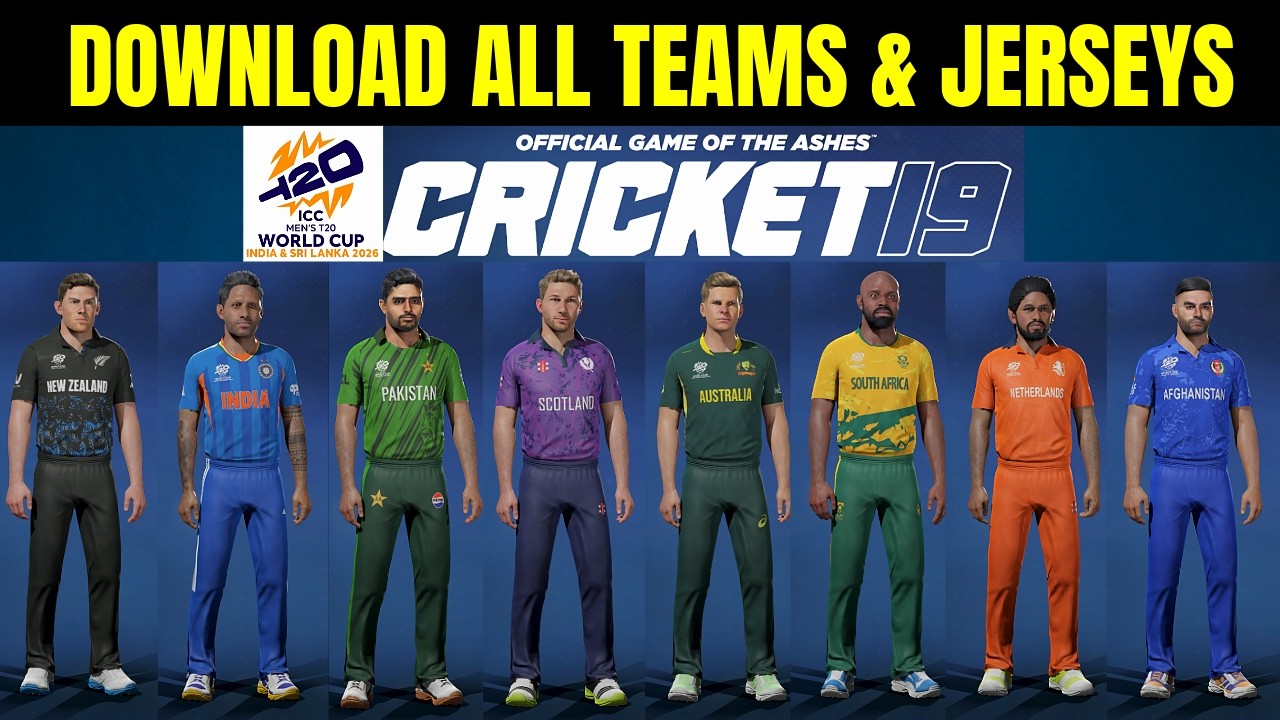 How to Download T20 World Cup 2026 All Teams Jerseys in Cricket 19