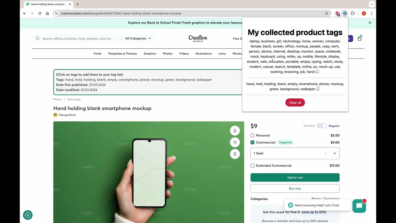Creative Helper - browser extension for creativemarket.com and better content searchability