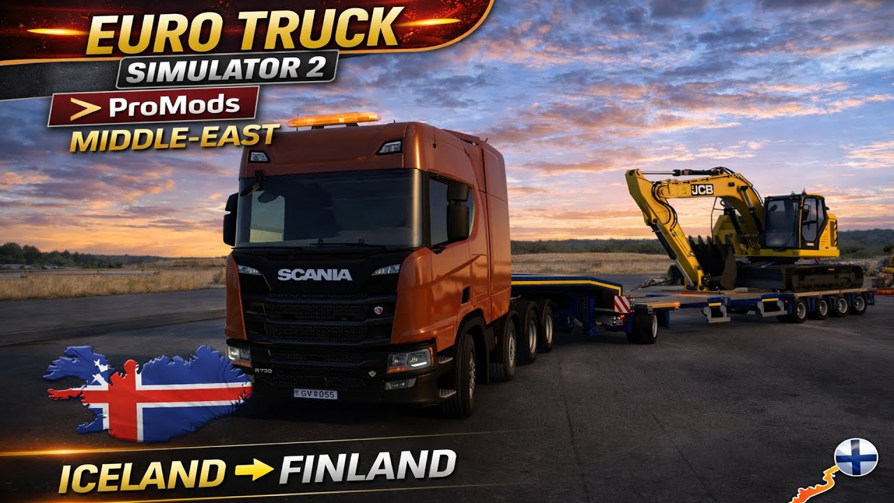 Euro Truck Simulator 2 ProMods | Scania V8 Hauls JCB Excavator 🚛 Iceland ➝ Finland |Realistic Drive