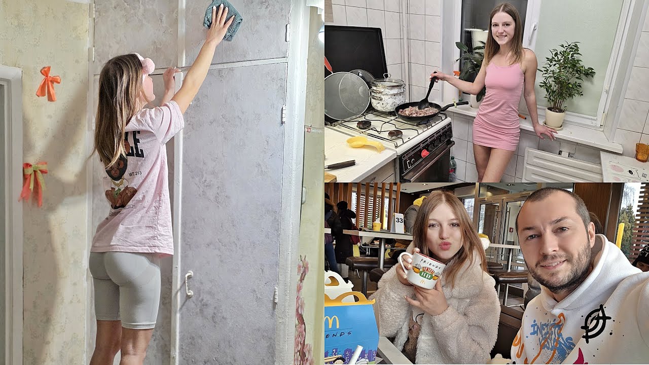 Таня решила переклеить обои в прихожей. Теперь у нас все чашки Friends