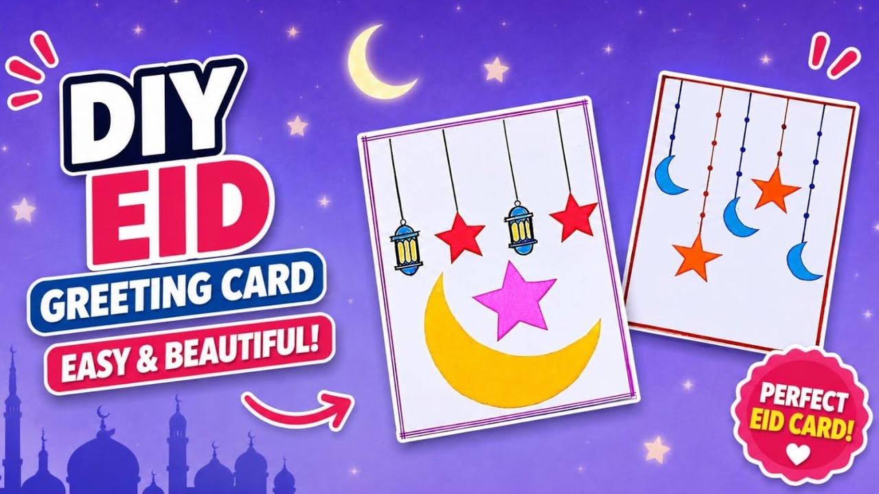 Eid Greeting Card, Simple and Easy, Ramadan,