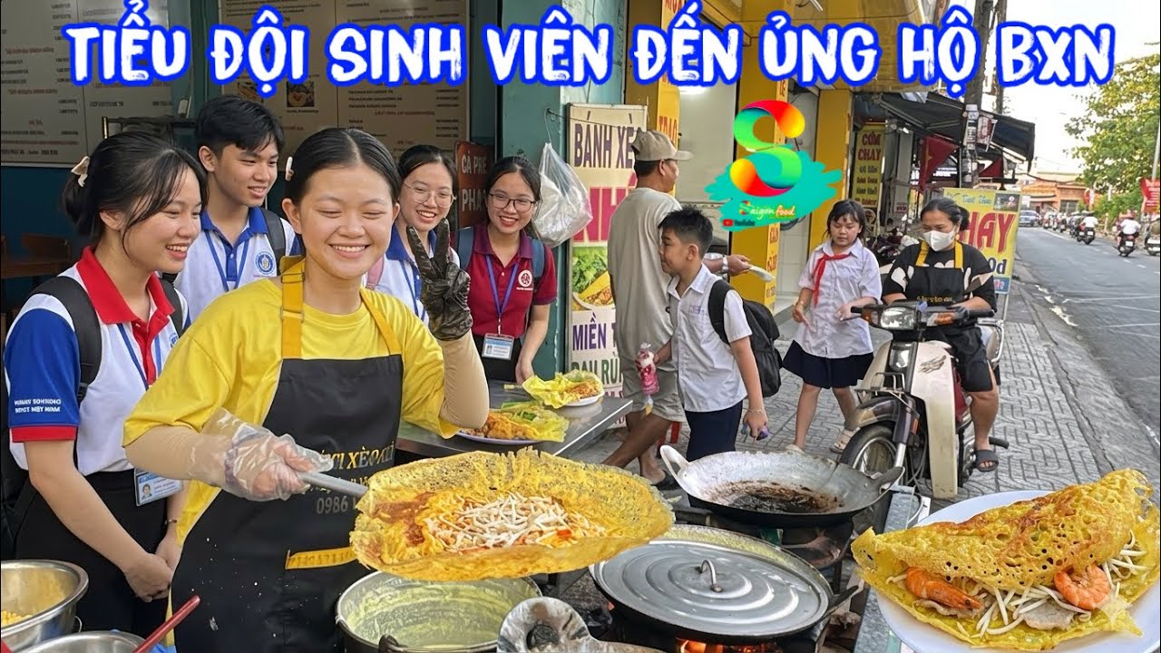🟢Bất ngờ tiểu đội sinh viên ập tới ủng hộ bánh xèo nhí