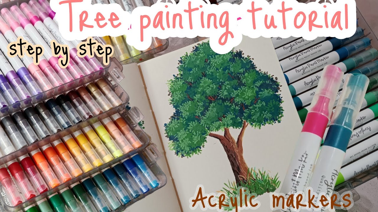 How to paint a tree with acrylic markers 🌳 step by step tutorial. 