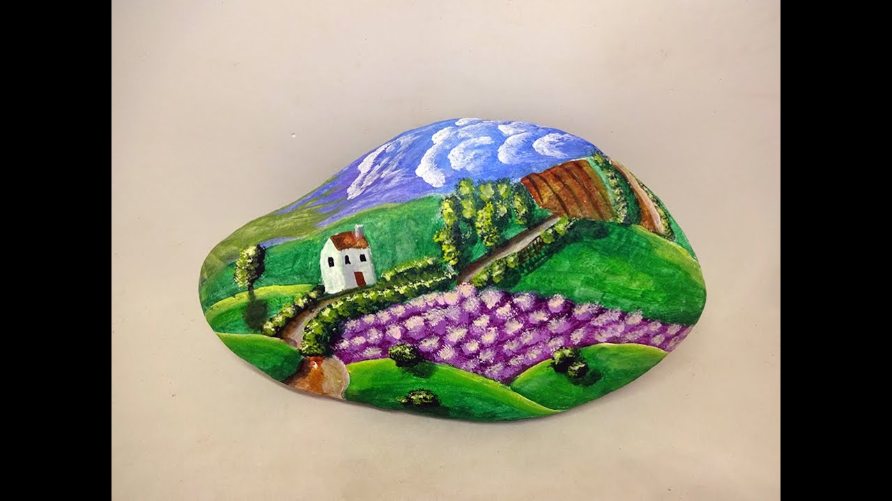COMO PINTAR PIEDRAS CON PAISAJE NAIF PASO A PASO  Pedreta de Riu Susana Puig #pedretaderiu