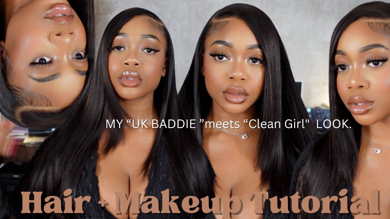 MY UK BADDIE MEETS CLEAN GIRL LOOK 😍CURVED SIDE PART 13X6 YAKI LAYRED WIG + EASY SOFT GLAM MAKEUP