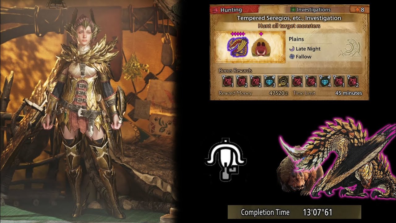 Seregios LBG Build VS  5★ Tempered Seregios and Doshaguma – Monster Hunter Wilds TU2