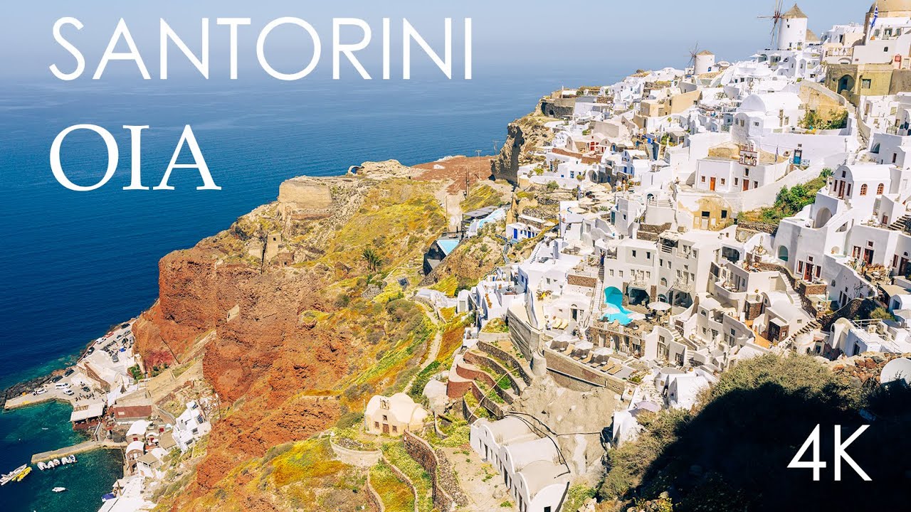 Morning City walk in Oia Santorini in April (4K 60p with Binaural Sound)
