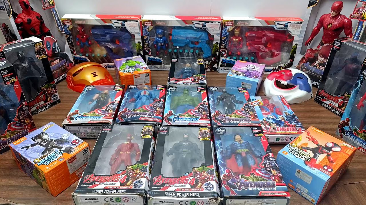 Распаковка игрушек супергероев Флэш, Супермен, Капитан Америка, Железный человек, Человек-паук. В...