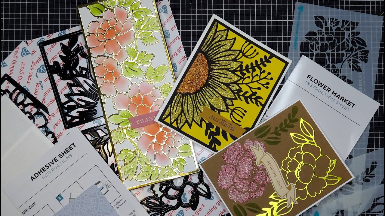 Diamond Press Flower Market Dies & Stencils Autoship Program Review Tutorial ft. Holo Glitter Paste!
