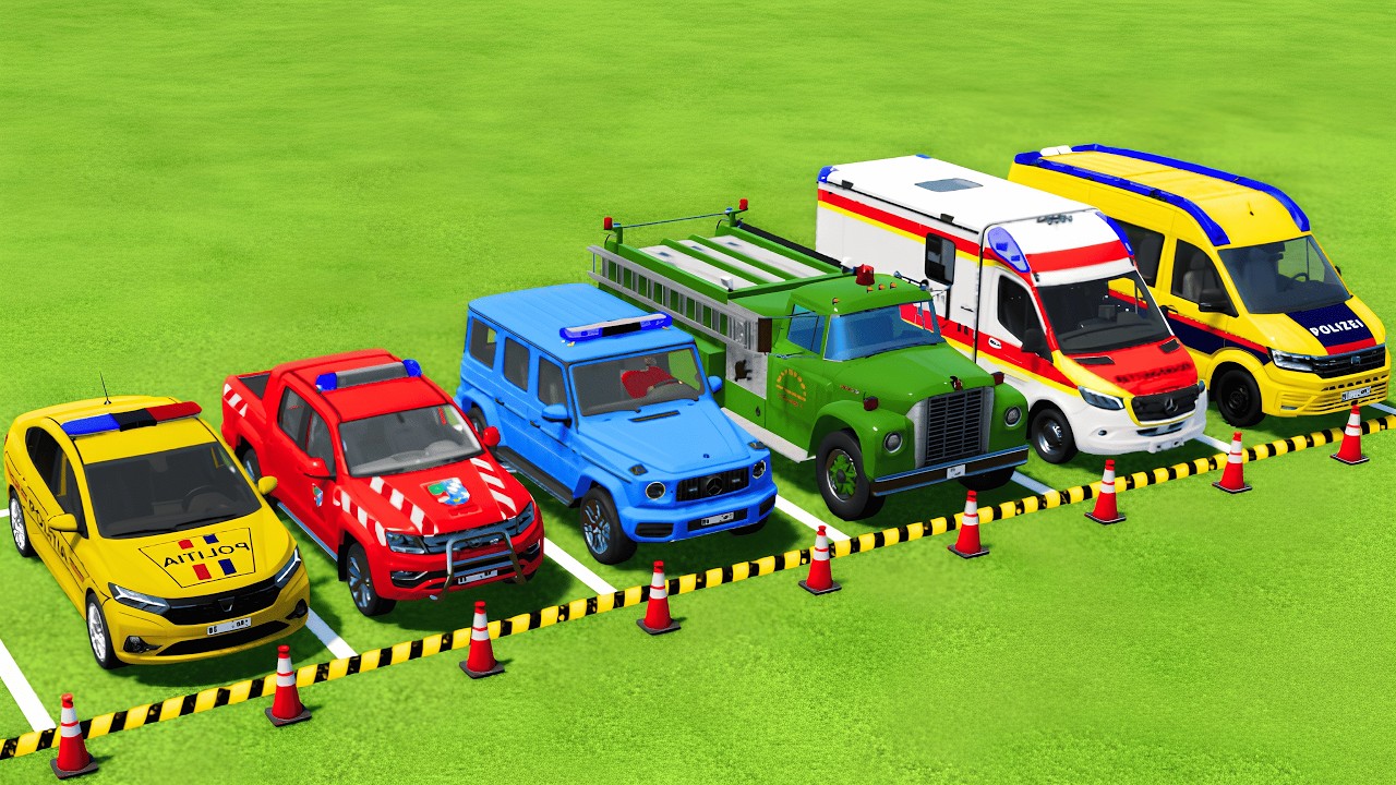 TRANSPORTING POLICE CARS, FIRE DEPARTMENT, AMBULANCE VEHICLES WITH MAN TRUCKS ! Farming Simulator 25