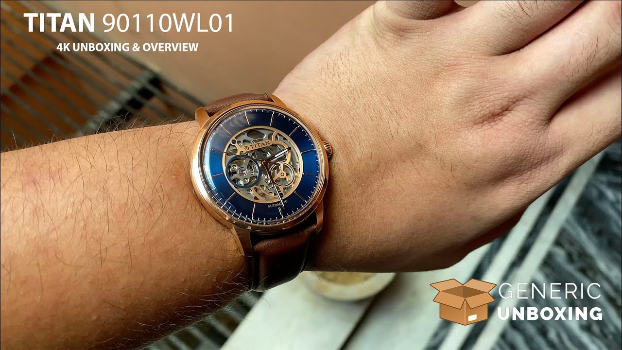 Titan 90110WL02 Rose Gold & Blue dial Skeleton Automatic from TataCLIQ | 4k Unboxing and Overview