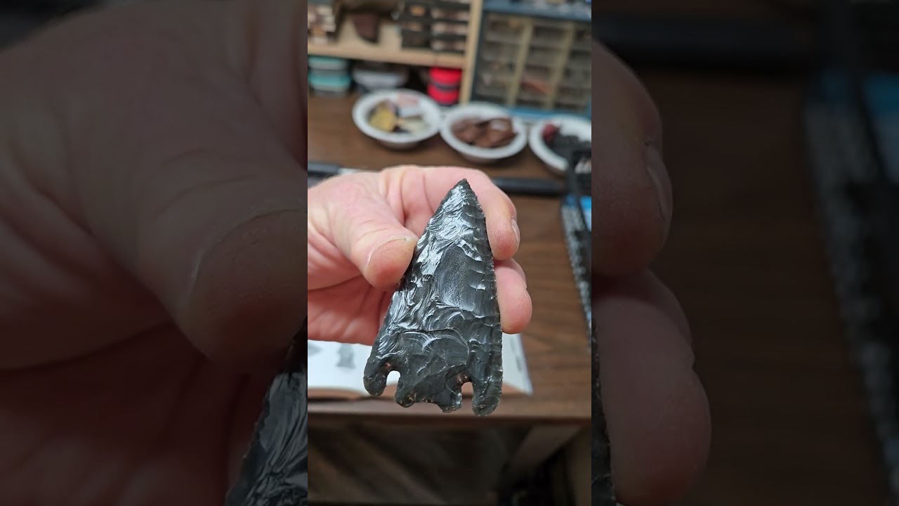 #flint-knapping #tools first attempt Lost Lake point Banded obsidian 